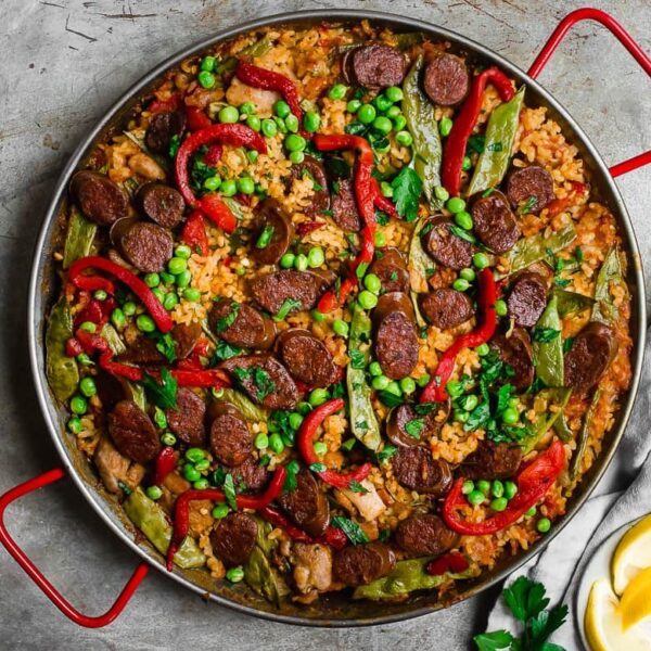 Paella with chicken and Chorizo
