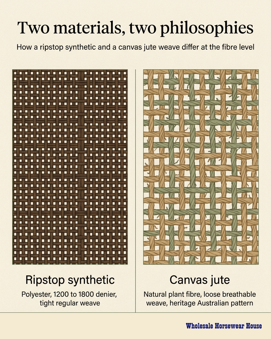 Synthetic ripstop vs canvas jute horse rug — material cross-section